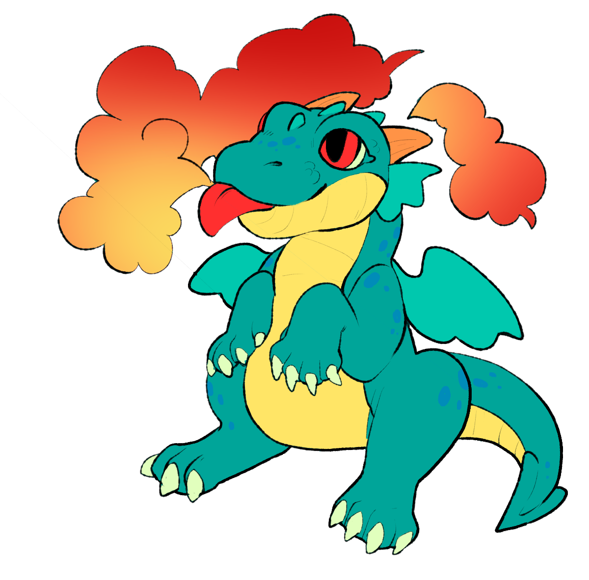 illustrated Baby dragon spouting fire
